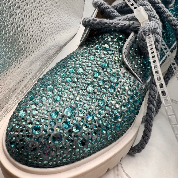 Betsey Johnson Hudson Turquoise Blue Rhinestone Combat Boots Size 6.5 NWOB BLING - Picture 14 of 14